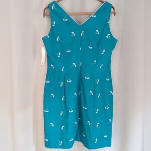 Amanda Smith Blue Dress with Floral Embroidery VacayNWt 16 Sleeveless